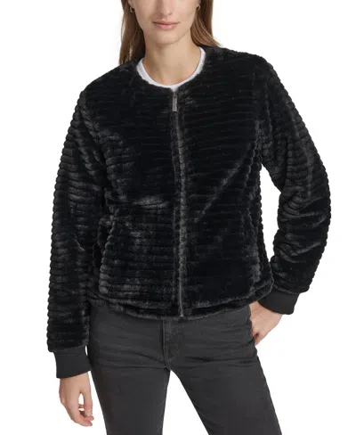 Marc New York Andrew Marc Sport Women's Ribbed Faux-fur Jacket In Black
