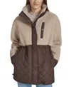 Marc New York Andrew Marc Sport Women's Sherpa Trim Longline Quilted Jacket In Beige Multicolor