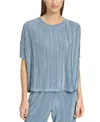 Marc New York Short Sleeve Plisse Top In Faded Denim