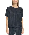 Marc New York Short Sleeve Plisse Top In Ink