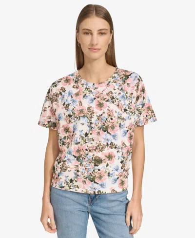 Marc New York Andrew Marc Sport Women's Short-sleeve French Terry Top In Rose Mixed Floral