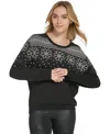 Marc New York Andrew Marc Sport Women's Snowflake Fleece Crew Neck Sweatshirt In Black