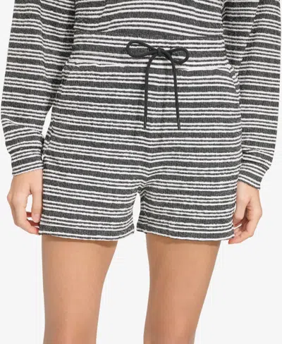 Marc New York Andrew Marc Sport Women's Striped Knit Drawstring Shorts In Black,white Combo