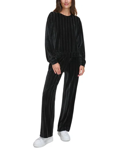 Marc New York Andrew Marc Sport Women's Velvet Ribbed Top In Black