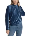 Marc New York Andrew Marc Sport Women's Wavy Velvet Turtleneck Top In Royal