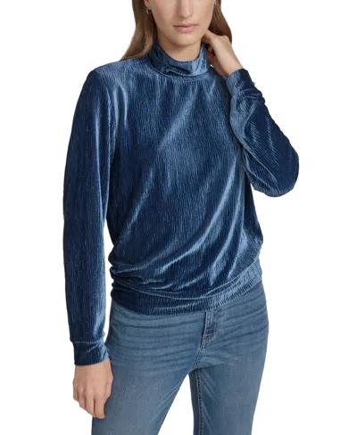 Marc New York Andrew Marc Sport Women's Wavy Velvet Turtleneck Top In Royal