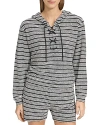 Marc New York Heritage Striped Lace Up Hoodie In Black White Combo