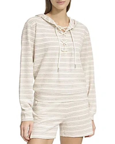 Marc New York Heritage Striped Lace Up Hoodie In Oatmeal Combo