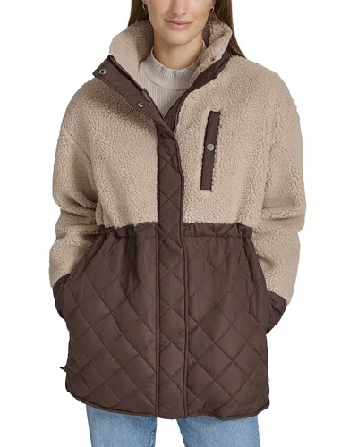 Marc New York Andrew Marc Sport Women's Sherpa Trim Longline Quilted Jacket In Beige Multicolor