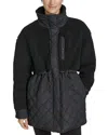 Marc New York Ladies Mixed Media Faux Sherpa & Quilted Jacket In Black
