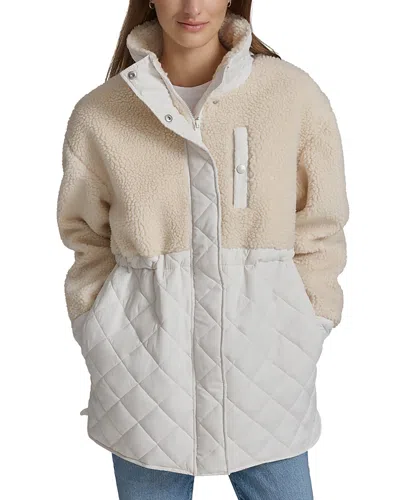 Marc New York Andrew Marc Sport Women's Sherpa Trim Longline Quilted Jacket In Cream