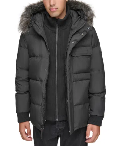 Marc New York Men's Nisko Short Channel Quilted Puffer Jacket With Faux Fur Hood In Black