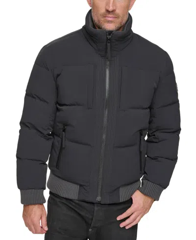 Marc New York Men's Sideling Stretch Crinkle Down Color Block Bomber Jacket In Black