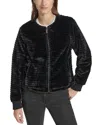 Marc New York Ribbed Faux Fur Zip Jacket In Black