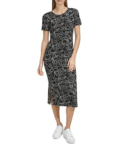 Marc New York Short Sleeve Midi T Shirt Dress In Black Floral