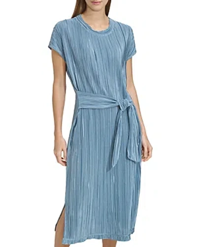 Marc New York Short Sleeve Plisse Midi Dress In Denim Combo