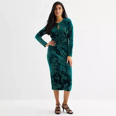 Marc New York Velvet Womens Long Sleeve Floral Sheath Dress In Green