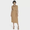 Marc New York Womens Belted Sleeveless Midi Shirt Dress In Brown