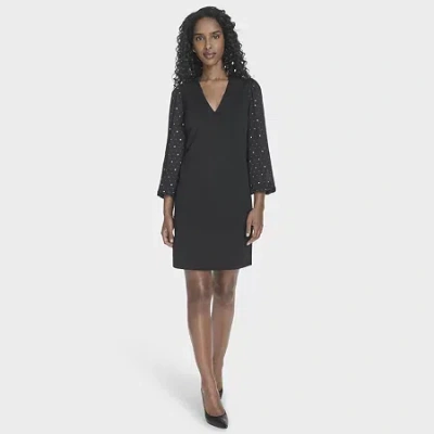 Marc New York Womens Embellished Long Sleeve Sheath Dress In Black