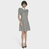Marc New York Womens Embellished Pearl Trim Short Sleeve Sheath Dress In Gray