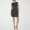 Marc New York Womens Petite Sleeveless Windowpane Sheath Dress In Blue