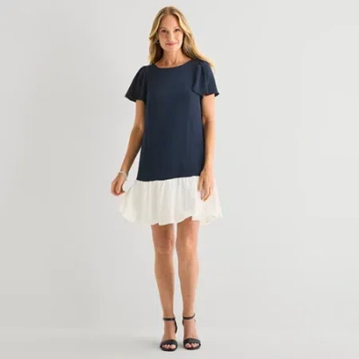 Marc New York Womens Short Sleeve Shift Dress In Blue