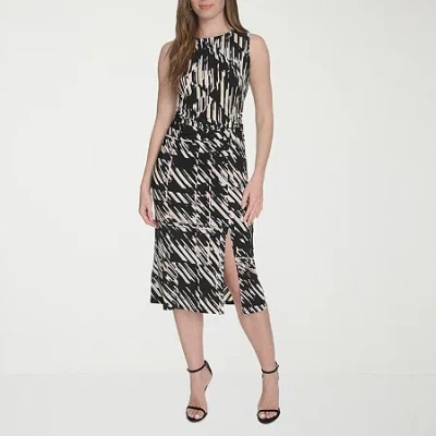Marc New York Womens Sleeveless Midi Abstract Sheath Dress In Black