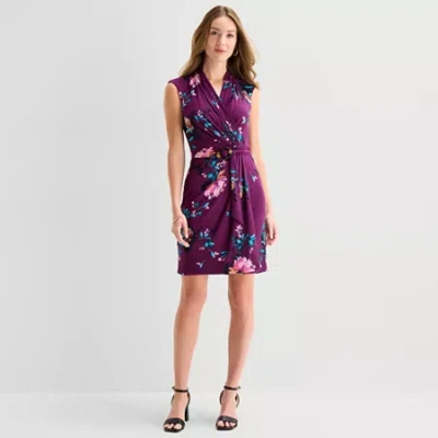 Marc New York Womens V Neck Sleeveless Floral Sheath Dress In Purple