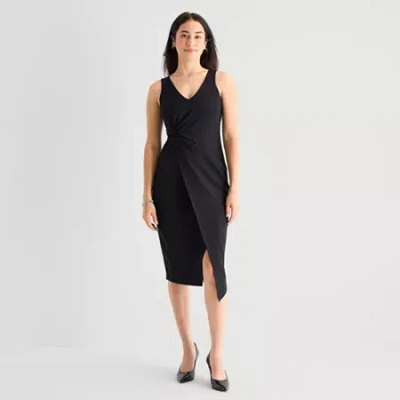 Marc New York Womens V Neck Sleeveless Sheath Dress In Black
