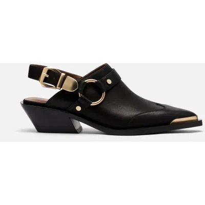 Marc Nolan Frontier Calf Leather Western Slingbacks In Black