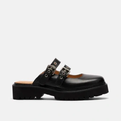 Marc Nolan Lexi Leather Double-buckle Lug Mules In Black