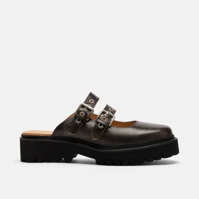 Marc Nolan Lexi Leather Double-buckle Lug Mules In Brown