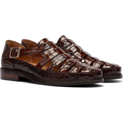 Marc Nolan Mariner Croc Embossed Leather Fisherman Sandal In Brown