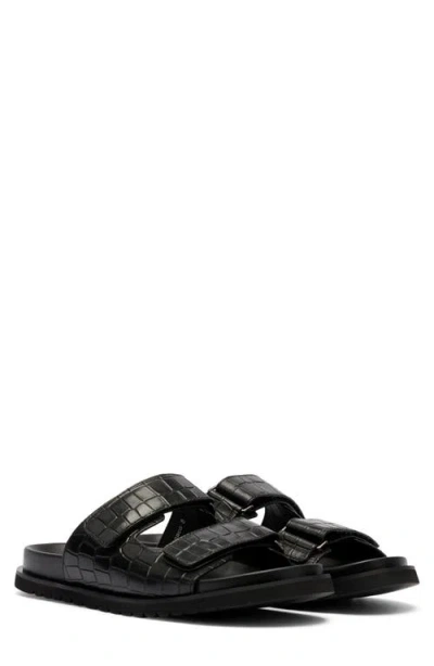 Marc Nolan Monaco Croc Embossed Leather Slide Sandal In Black