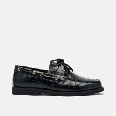 Marc Nolan Ms. Capri Black Croc Leather Boat Shoes