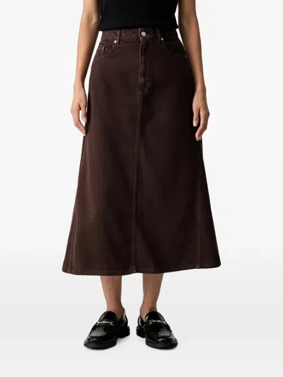 Marc O'polo A-line Denim Midi Skirt In Brown