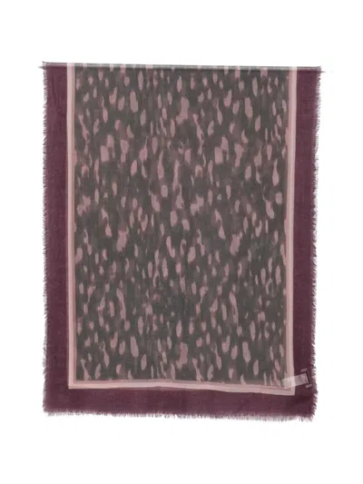Marc O'polo Animal-print Frayed Scarf In Pink