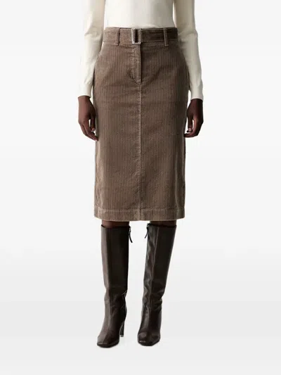 Marc O'polo Belted Corduroy Midi Skirt In Brown