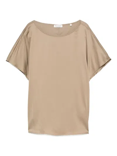 Marc O'polo Boat-neck Short-sleeve Top In Neutral