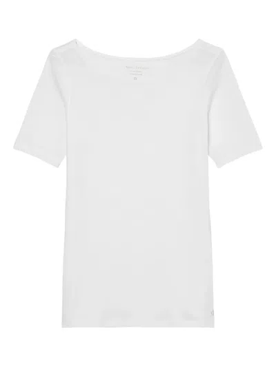 Marc O'polo Boat-neck Short-sleeves Top In White