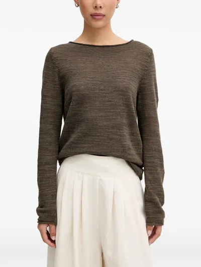 Marc O'polo Boat-neck Slub-knit Sweater In Multi