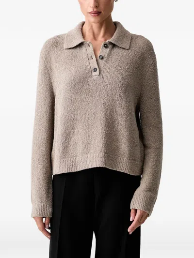 Marc O'polo Bouclé-knit Polo Top In Neutral