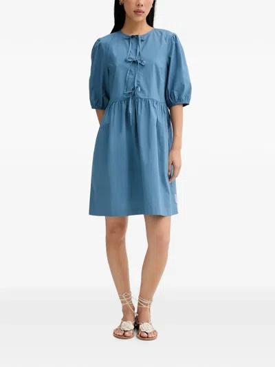 Marc O'polo Bow-detail Puff-sleeve Mini Dress In Blue