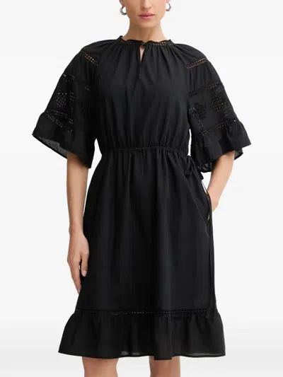 Marc O'polo Broderie-anglaise Ruffled Mini Dress In Black