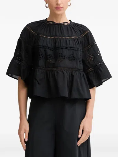Marc O'polo Broderie-anglaise Tiered Blouse In Black