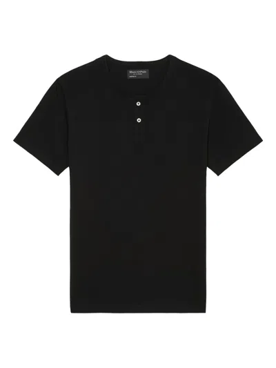 Marc O'polo Button-front Short-sleeve T-shirt In Black