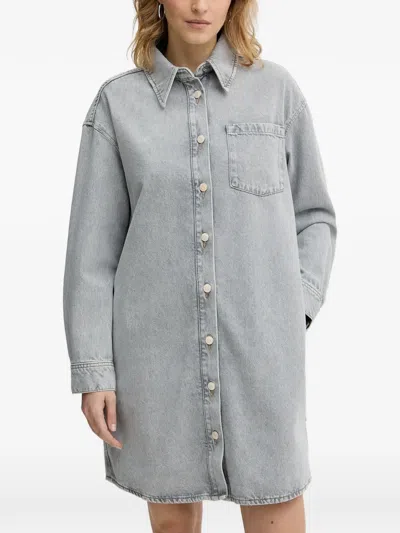 Marc O'polo Button Mini Shirt Dress In Gray