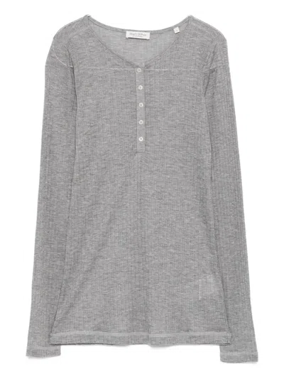 Marc O'polo Button-up Ribbed Henley Top In Gray
