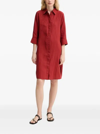 Marc O'polo Button-down Linen Shirt Mini Dress In Red