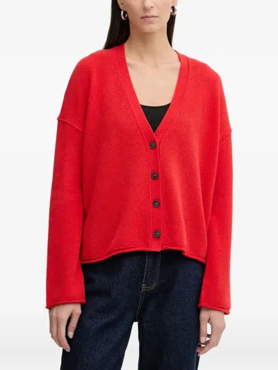 Marc O'polo Buttoned V-neck Knitwear In Red